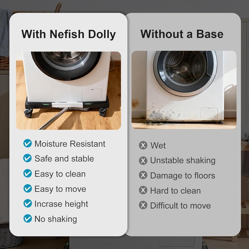 Nefish Furniture Dolly Adjustable Mini Fridge Stand with Wheels Washing Machine Stand Mobile Roller with 4 Locking Swivel Wheel Universal Mobile Base Moving Cart for Dryer Refrigerator - Image 5